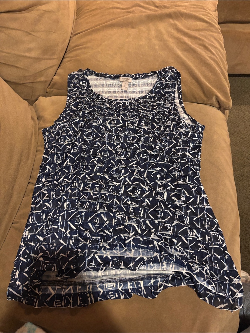 NAF NAF Navy and White Abstract Print Tank Top